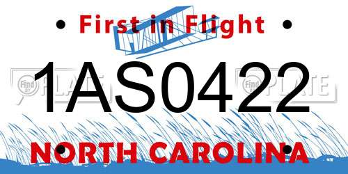 1AS0422 North Carolina License Plate