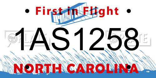 1AS1258 North Carolina License Plate