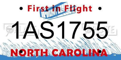 1AS1755 North Carolina License Plate