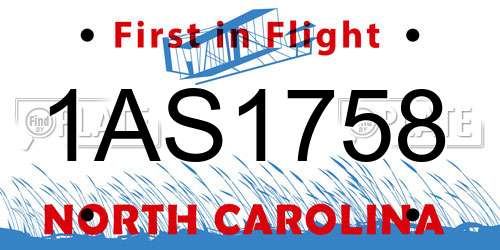 1AS1758 North Carolina License Plate