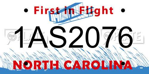 1AS2076 North Carolina License Plate