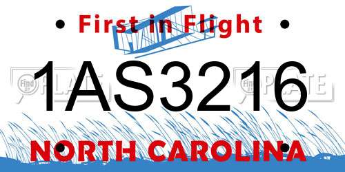 1AS3216 North Carolina License Plate