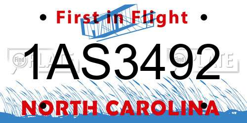 1AS3492 North Carolina License Plate