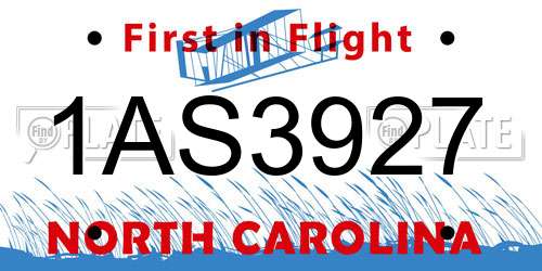 1AS3927 North Carolina License Plate