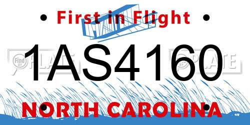 1AS4160 North Carolina License Plate