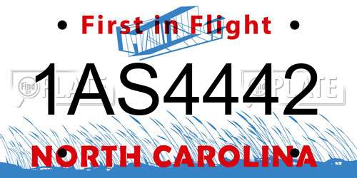 1AS4442 North Carolina License Plate