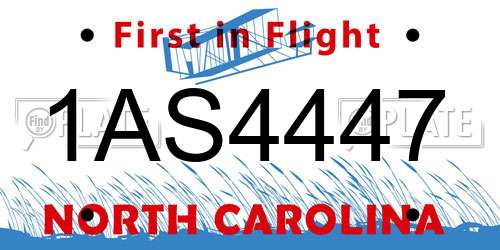 1AS4447 North Carolina License Plate