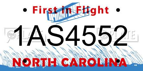 1AS4552 North Carolina License Plate