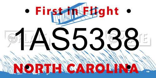 1AS5338 North Carolina License Plate