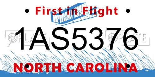 1AS5376 North Carolina License Plate