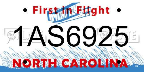 1AS6925 North Carolina License Plate