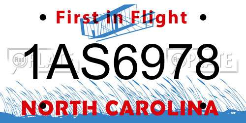 1AS6978 North Carolina License Plate