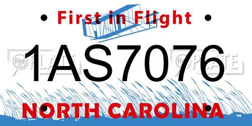 1AS7076 North Carolina License Plate