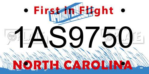 1AS9750 North Carolina License Plate