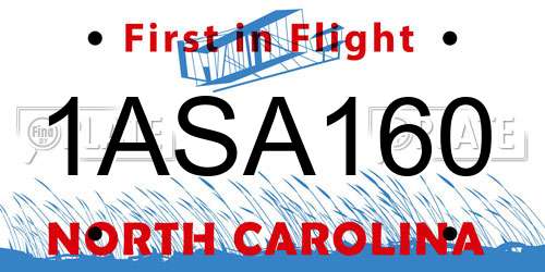 1ASA160 North Carolina License Plate