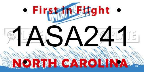 1ASA241 North Carolina License Plate