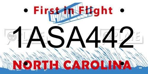 1ASA442 North Carolina License Plate