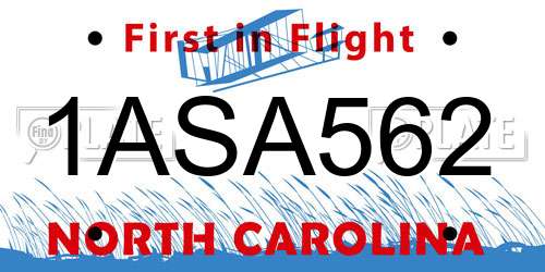 1ASA562 North Carolina License Plate