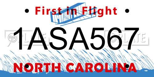 1ASA567 North Carolina License Plate