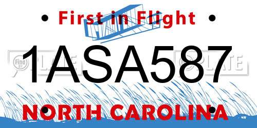 1ASA587 North Carolina License Plate