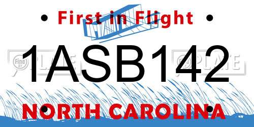 1ASB142 North Carolina License Plate