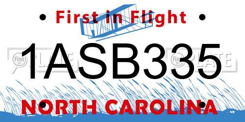 1ASB335 North Carolina License Plate