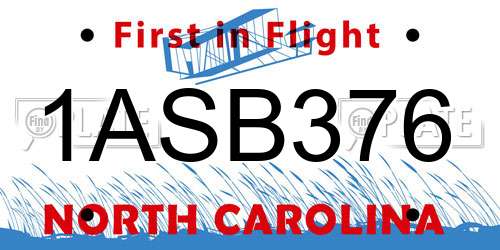1ASB376 North Carolina License Plate