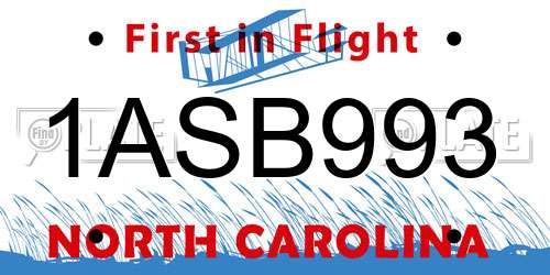 1ASB993 North Carolina License Plate