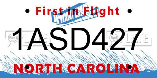 1ASD427 North Carolina License Plate