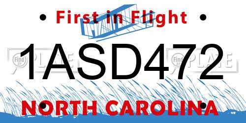 1ASD472 North Carolina License Plate