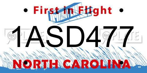 1ASD477 North Carolina License Plate