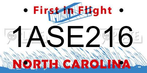 1ASE216 North Carolina License Plate