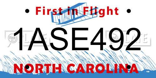 1ASE492 North Carolina License Plate