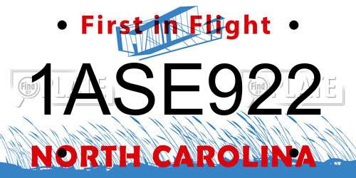 1ASE922 North Carolina License Plate