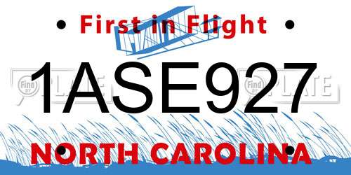1ASE927 North Carolina License Plate