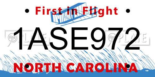 1ASE972 North Carolina License Plate