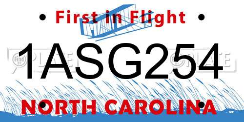 1ASG254 North Carolina License Plate