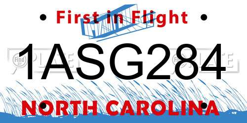 1ASG284 North Carolina License Plate