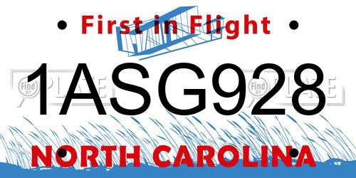 1ASG928 North Carolina License Plate