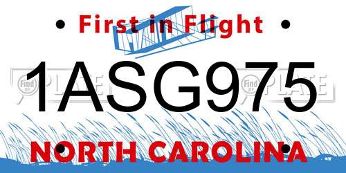 1ASG975 North Carolina License Plate