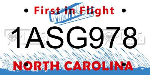 1ASG978 North Carolina License Plate