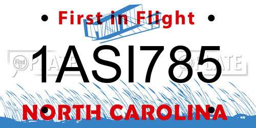 1ASI785 North Carolina License Plate