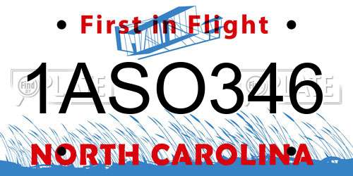 1ASO346 North Carolina License Plate