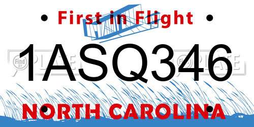 1ASQ346 North Carolina License Plate