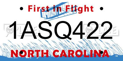 1ASQ422 North Carolina License Plate
