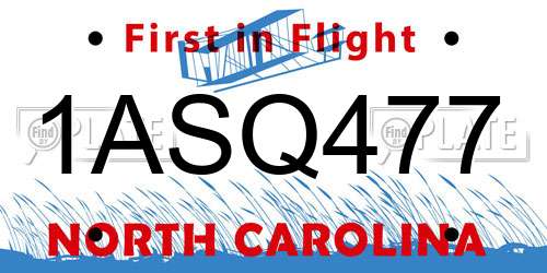 1ASQ477 North Carolina License Plate