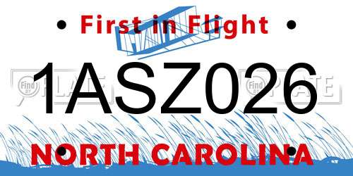 1ASZ026 North Carolina License Plate