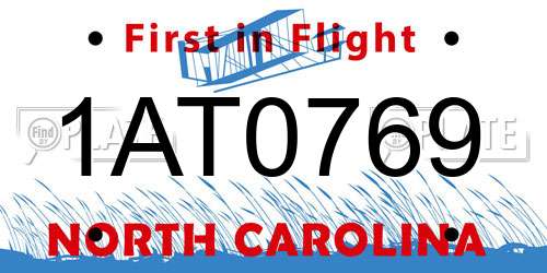 1AT0769 North Carolina License Plate