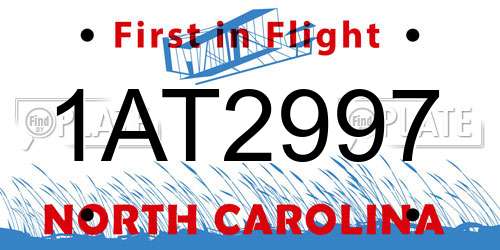 1AT2997 North Carolina License Plate