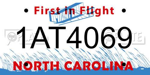 1AT4069 North Carolina License Plate